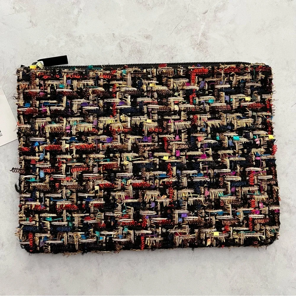 NWT Nordstrom Tweed Beauty Makeup Cosmetic Bag Zipper Pouch Case